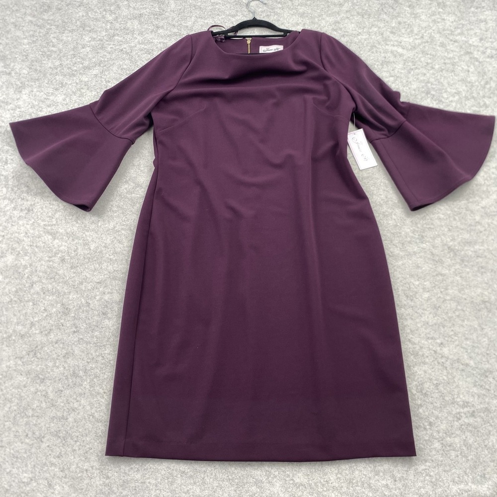 Jessica H Dress Womens 16 Purple Bell Sleeve Sheath Knee Length NWT New